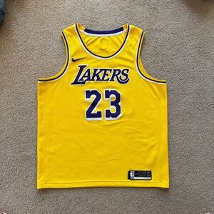 NIKE Lakers Lebron James #23 Yellow Purple Basketball Jersey XL